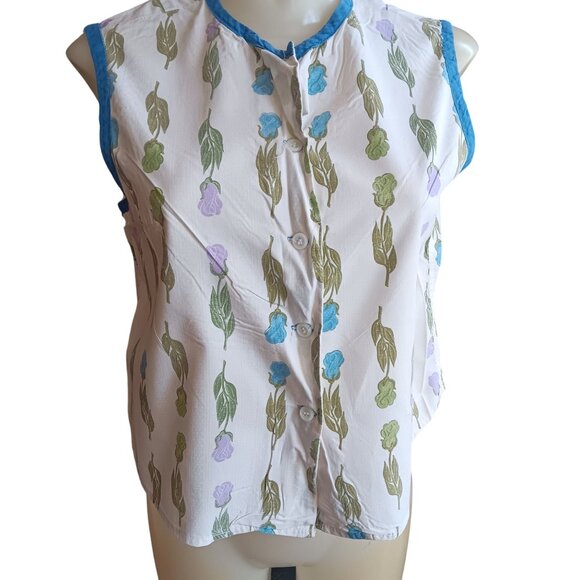 1OF1 Vintage 1950's Blouse top Sleeveless Button-Up Floral Handmade Cotton - Picture 1 of 9